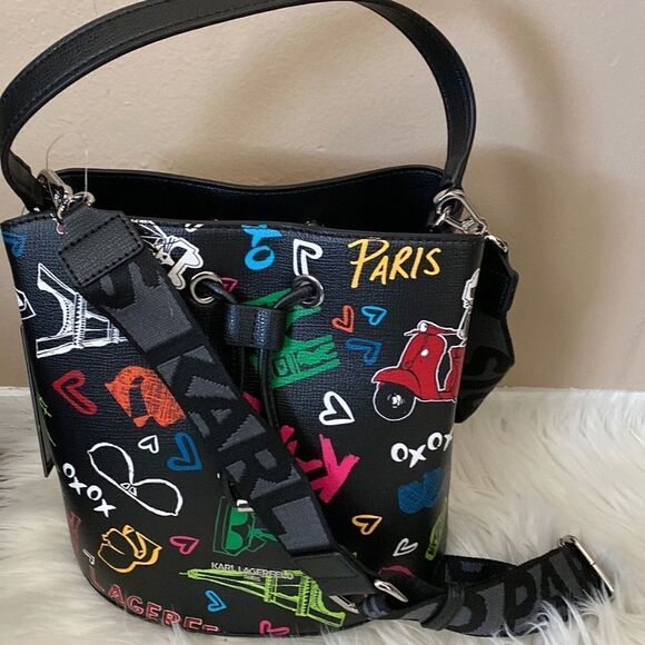 NWT Karl Lagerfeld Crossbody Tote - Black - Multi Color - Picture 14 of 14